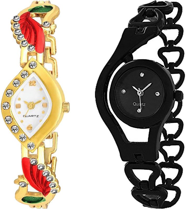 combo watch Analog Watch - For Girls Modern Designer Peacock And Chain Analogue Gold And Black Color Girls And Women Watch - G116-G68 (Combo Of 2 )