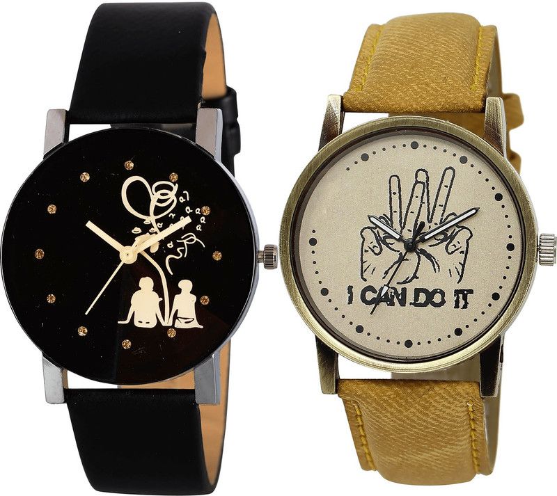 combo watch Analog Watch - For Girls Latest Traditional Couple Love And I Cand Do It Analogue Black And Brown Color Boys And Men Watch - B138-BL46.30 (Combo Of 2 )