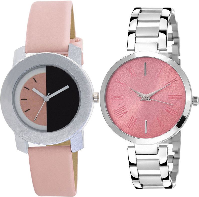 combo watch Analog Watch - For Girls Contemporary Chronograph Analogue Pink And Silver Color Girls And Women Watch - G400-G301 (Combo of 2 )