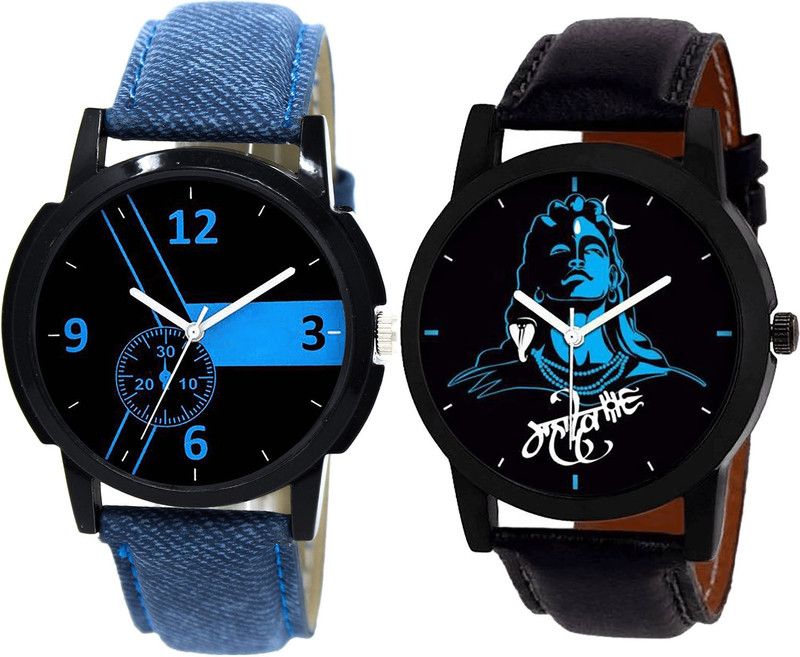 combo watch Analog Watch - For Girls Modish Rich Mahadev Analogue Blue And Black Color Boys And Men Watch - B7-B23 (Combo Of 2 )