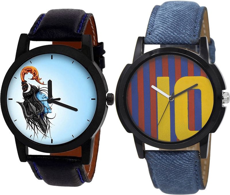 combo watch Analog Watch - For Men Contemporary Branded Mahadev And Messi Football Analogue Black And Blue Color Boys And Men Watch - B22-BL46.10 (Combo Of 2 )