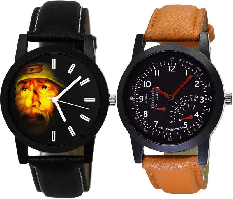 combo watch Analog Watch - For Girls Latest Exclusive Sai Baba Analogue Black And Brown Color Boys And Men Watch - B123-B29 (Combo Of 2 )