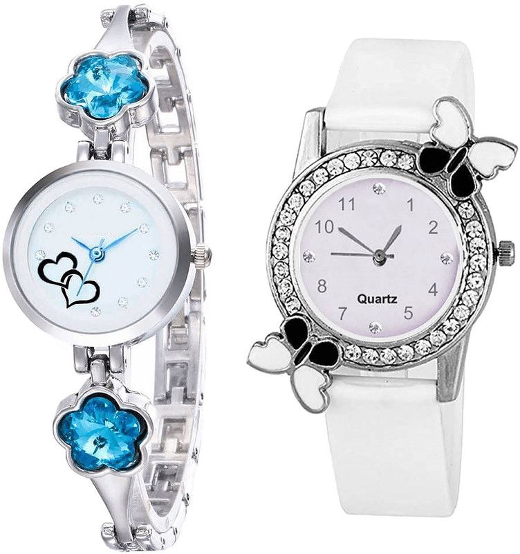 combo watch Analog Watch - For Girls Best Model Love Valentine And Butterfly Analogue Silver And White Color Girls And Women Watch - G432-G102 (Combo of 2 )