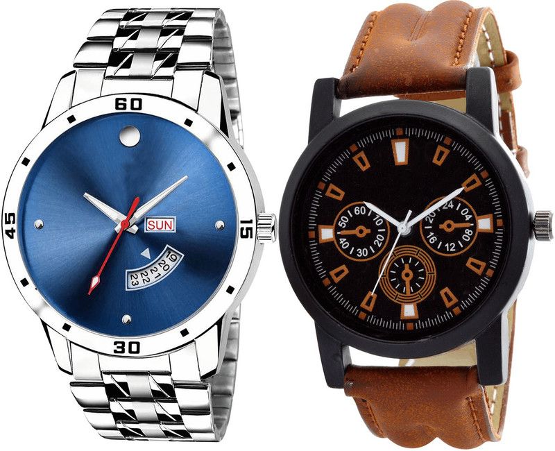 combo watch Analog Watch - For Girls Modish Designer Day And Date Analogue Silver And Brown Color Boys And Men Watch - BL46.105-B30 (Combo Of 2 )