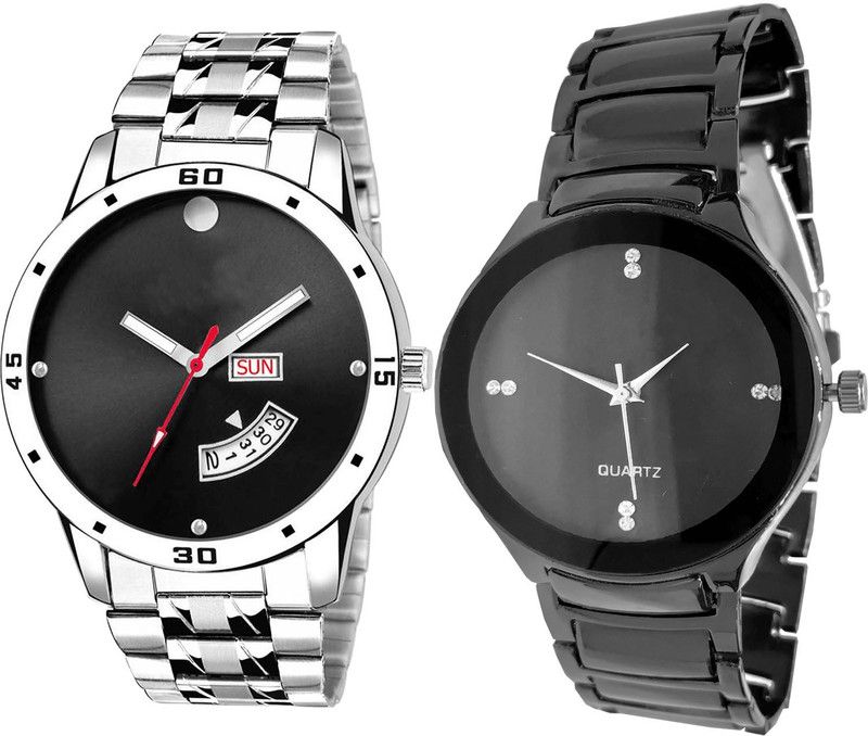 combo watch Analog Watch - For Girls Treading Fancy Day And Date Analogue Silver And Black Color Boys And Men Watch - BL46.104-B67 (Combo Of 2 )