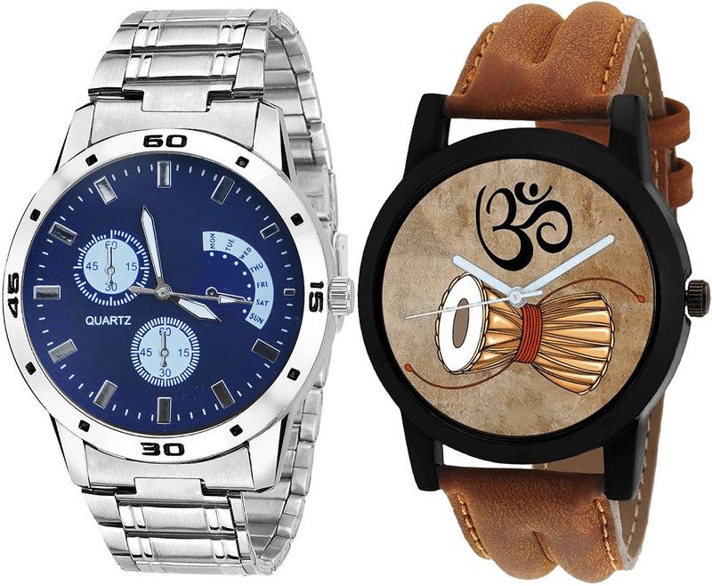 combo watch Analog Watch - For Girls Classical Tread Damru Analogue Silver And Brown Color Boys And Men Watch - B84-B25 (Combo Of 2 )