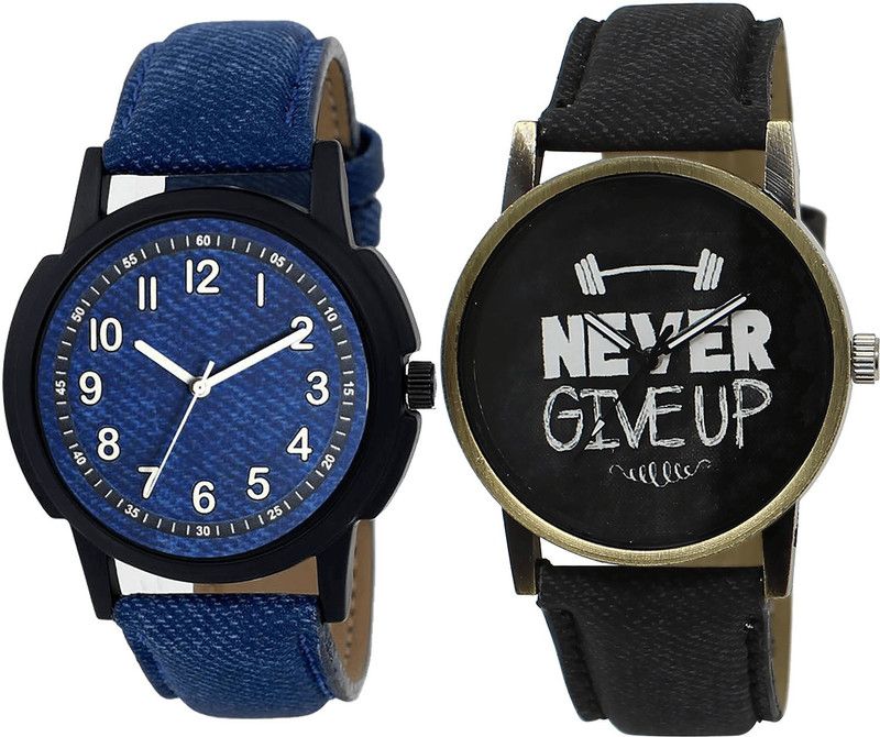 combo watch Analog Watch - For Girls Modish Collegian Never Give Up Analogue Blue And Black Color Boys And Men Watch - B8-BL46.27 (Combo Of 2 )