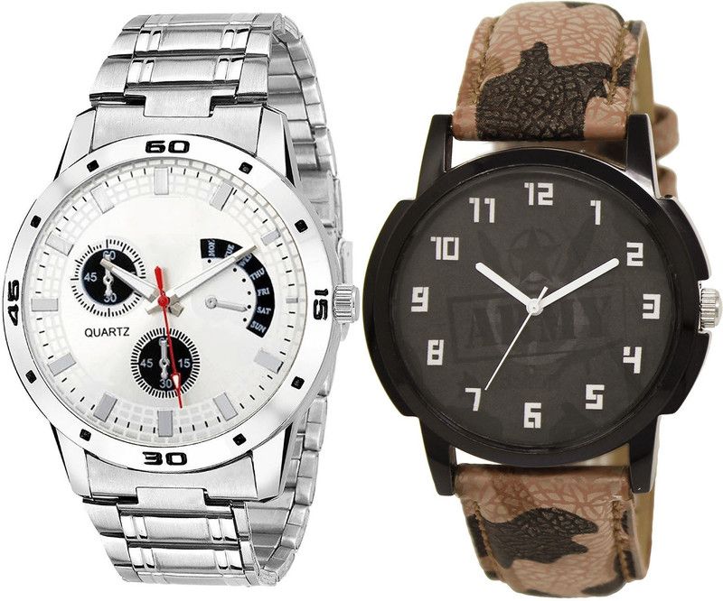 combo watch Analog Watch - For Girls Classical Collegian Army Analogue Silver And Brown Color Boys And Men Watch - B85-BL46.3 (Combo Of 2 )