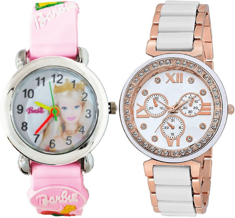 combo watch Analog Watch - For Girls Latest Italian Designer Barbie Doll Analogue Pink And White Color Girls And Women Watch - G322-G210 (Combo of 2 )
