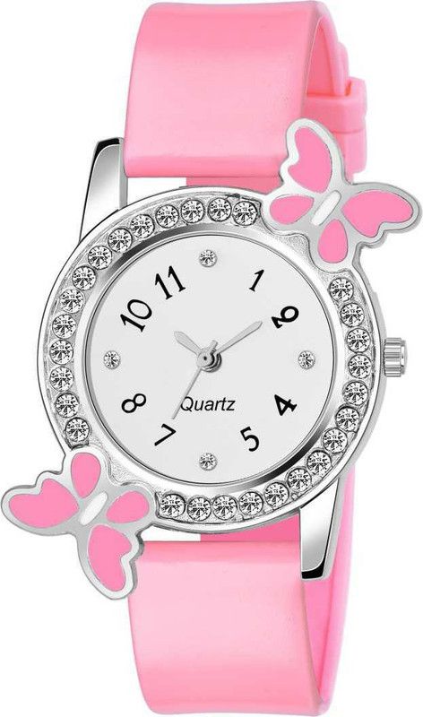 Analog Watch - For Girls New Pink Stylish Diamond Studded Butterfly Women Watch