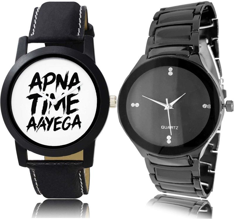 combo watch Analog Watch - For Men & Women Best Collegian Apna Time Aayega And Chain Combo Watch For Boys And Men - BO42-B67