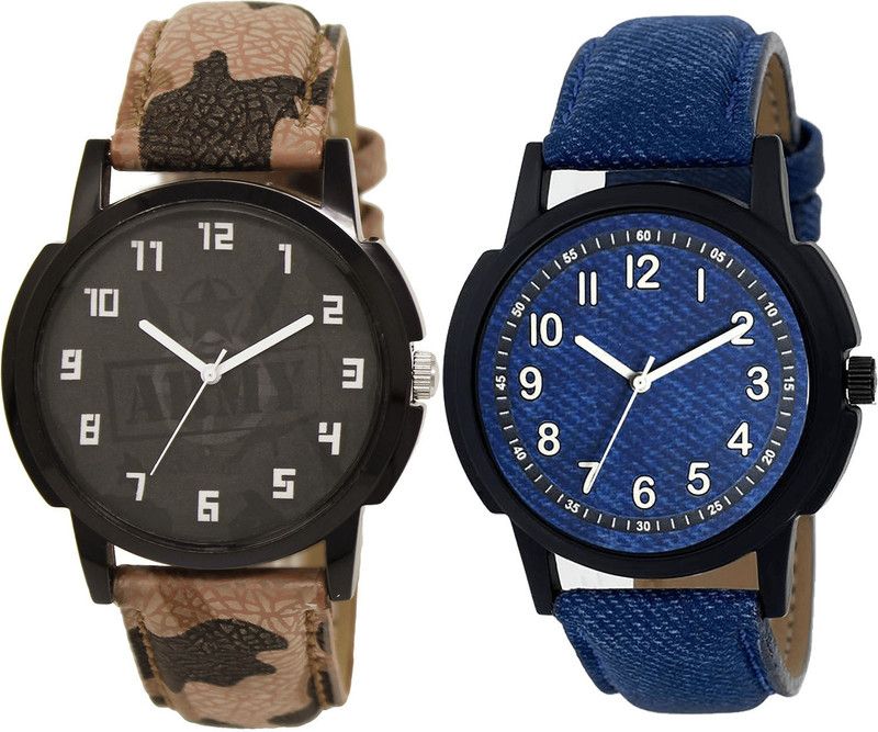 combo watch Analog Watch - For Girls Fashion Army Analogue Brown And Blue Color Boys And Men Watch - BL46.3-B8 (Combo Of 2 )