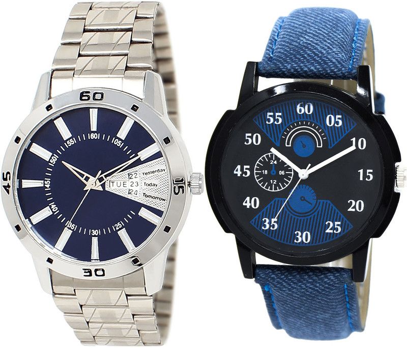 combo watch Analog Watch - For Girls Modern Rich Day And Date Analogue Silver And Blue Color Boys And Men Watch - BL46.102-BL46.2 (Combo Of 2 )