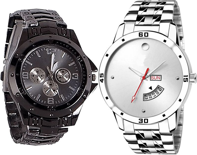 combo watch Analog Watch - For Girls Modish Luxury Day And Date Analogue Black And Silver Color Boys And Men Watch - B70-BL46.103 (Combo Of 2 )
