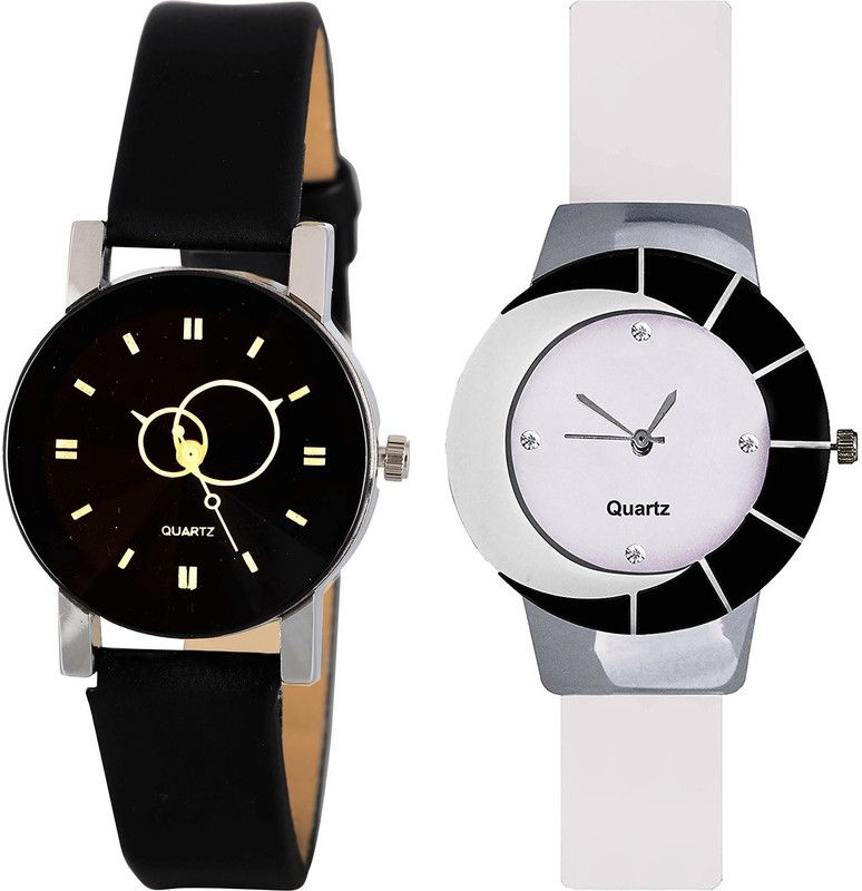 combo watch Analog Watch - For Girls Modern Diwali Geometric Design Analogue Black And White Color Girls And Women Watch - G386-G11 (Combo Of 2 )