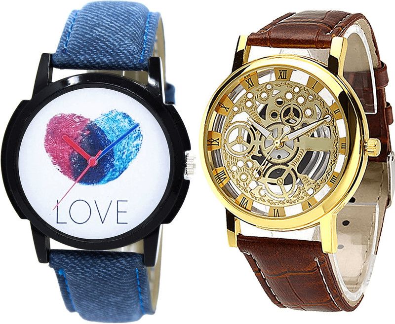 combo watch Analog Watch - For Girls New Stylish Love And Open Analogue Blue And Brown Color Boys And Men Watch - B11-B45 (Combo Of 2 )