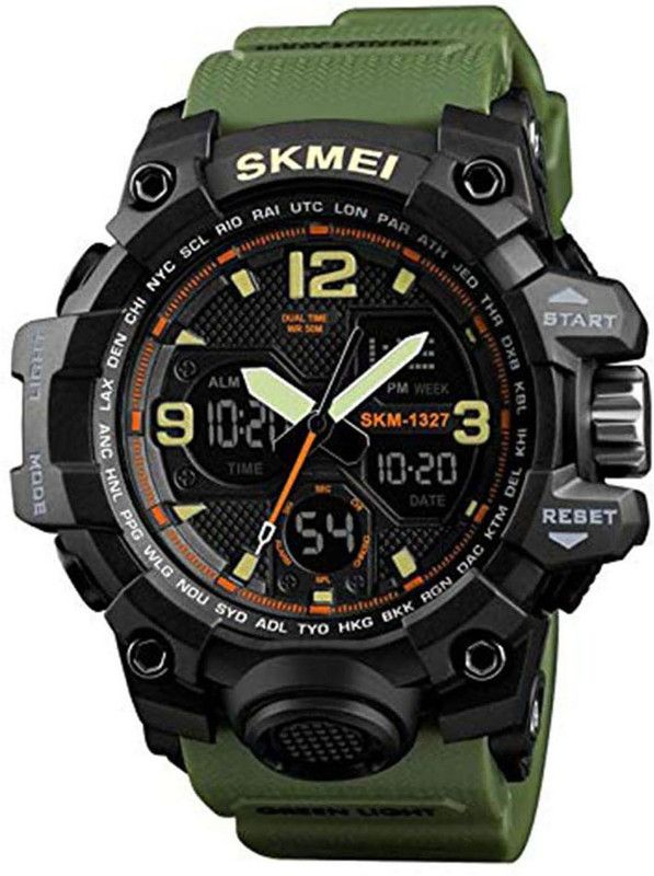 Water&Shock Resistance Alarm , Young Look Mens Watch Analog-Digital Watch - For Men 1327-Green Sport New Durable Shock&Water Resistance Alarm-208