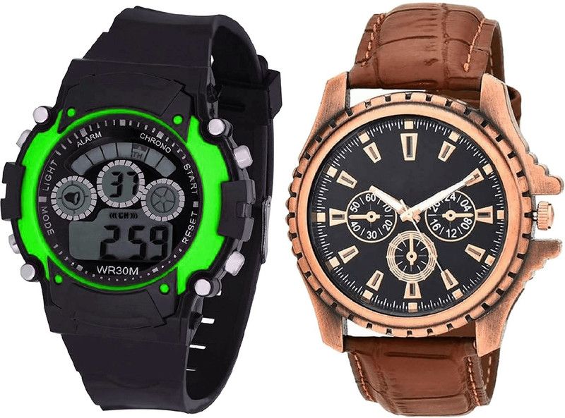 combo watch Analog Watch - For Girls Contemporary Traditional Kids Analogue Black And Brown Color Boys And Men Watch - B3-B110 (Combo Of 2 )