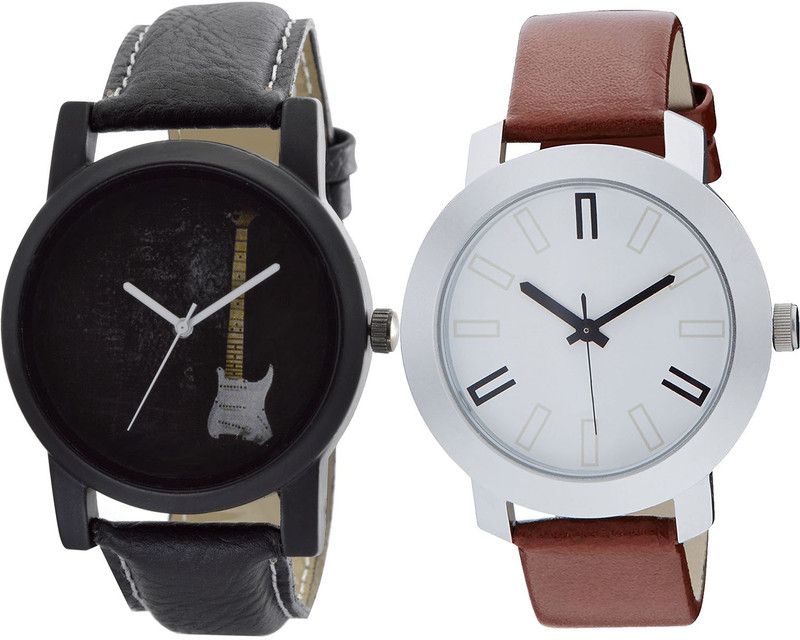 combo watch Analog Watch - For Girls Contemporary Technology Guitar Analogue Black And Brown Color Boys And Men Watch - B35-B44 (Combo Of 2 )