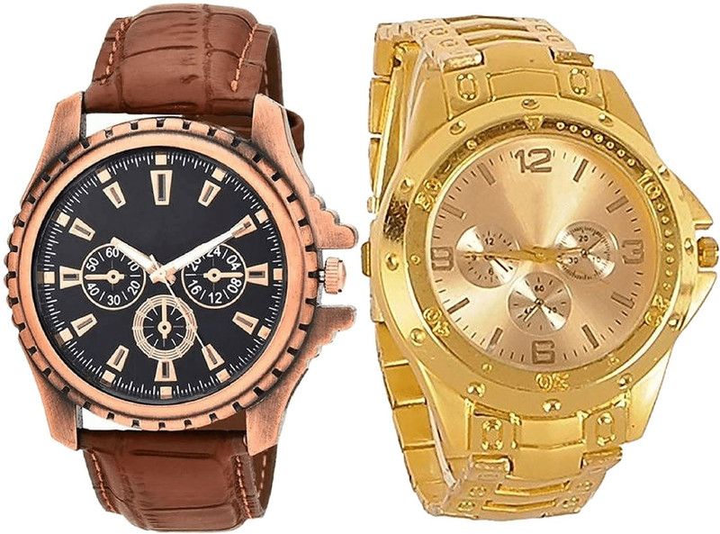 combo watch Analog Watch - For Men Best Quartz Analogue Brown And Gold Color Boys And Men Watch - B110-B71 (Combo Of 2 )