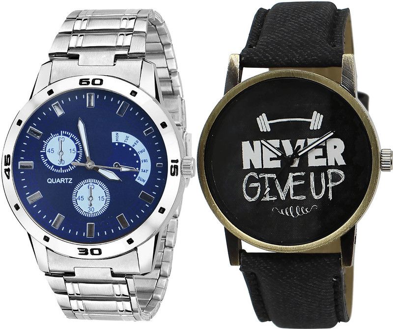 combo watch Analog Watch - For Girls Treading Analogue Never Give Up Analogue Silver And Black Color Boys And Men Watch - B84-BL46.27 (Combo Of 2 )