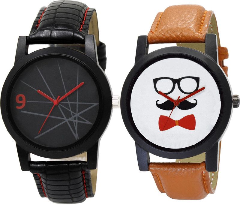 combo watch Analog Watch - For Girls Latest Analogue Beard Style Analogue Black And Brown Color Boys And Men Watch - BL46.8-B53 (Combo Of 2 )