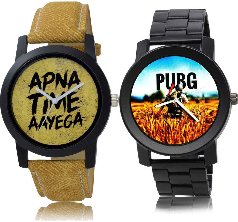 combo watch Analog Watch - For Boys Latest Gift Apna Time Aayega And Pubg Military Army Chain Watch Brown And Black Color Men Watch - B383-B489 (Combo Of 2 )