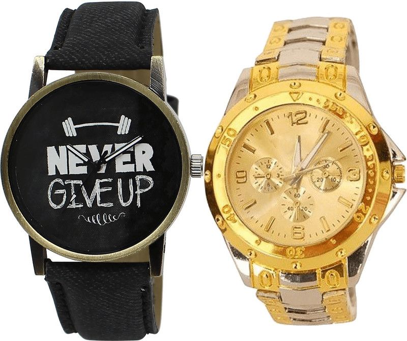 combo watch Analog Watch - For Girls New Heart Never Give Up Analogue Black And Silver Color Boys And Men Watch - BL46.27-B75 (Combo Of 2 )