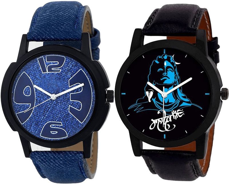 combo watch Analog Watch - For Girls Classical Designer Mahadev Analogue Blue And Black Color Boys And Men Watch - B9-B23 (Combo Of 2 )