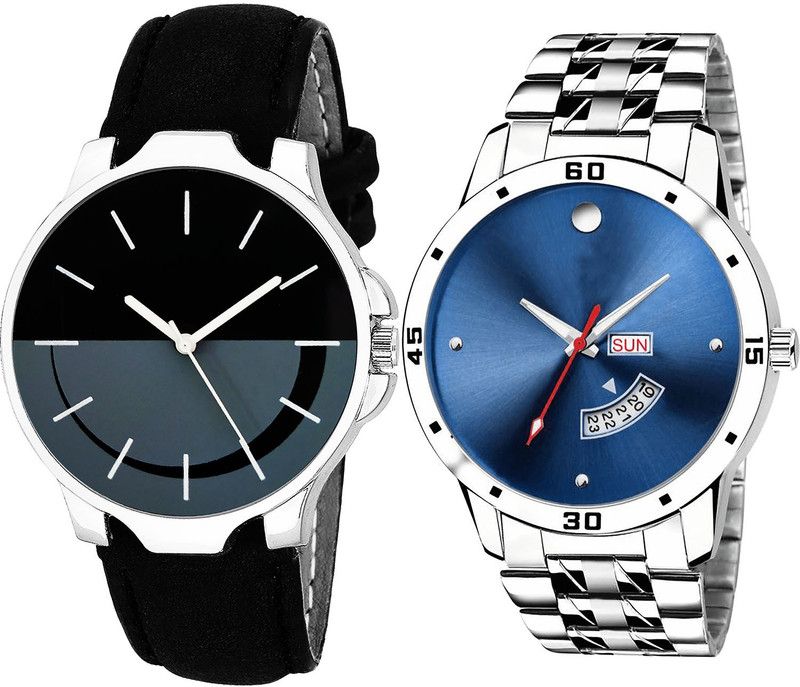 combo watch Analog Watch - For Girls Classical Diwali Day And Date Analogue Black And Silver Color Boys And Men Watch - B111-BL46.105 (Combo Of 2 )