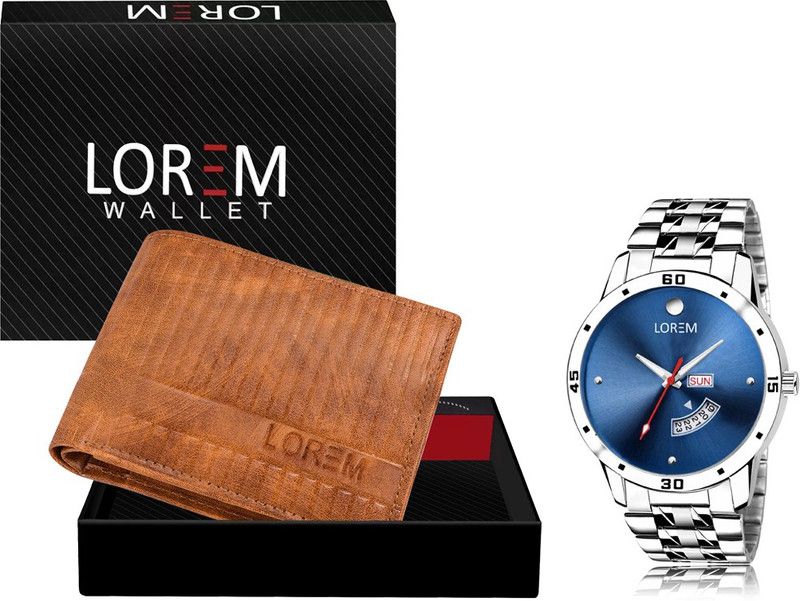 Combo Of Silver Men Watch & Green Artificial Leather Wallet Analog Watch - For Men FZ-WL29-LR105