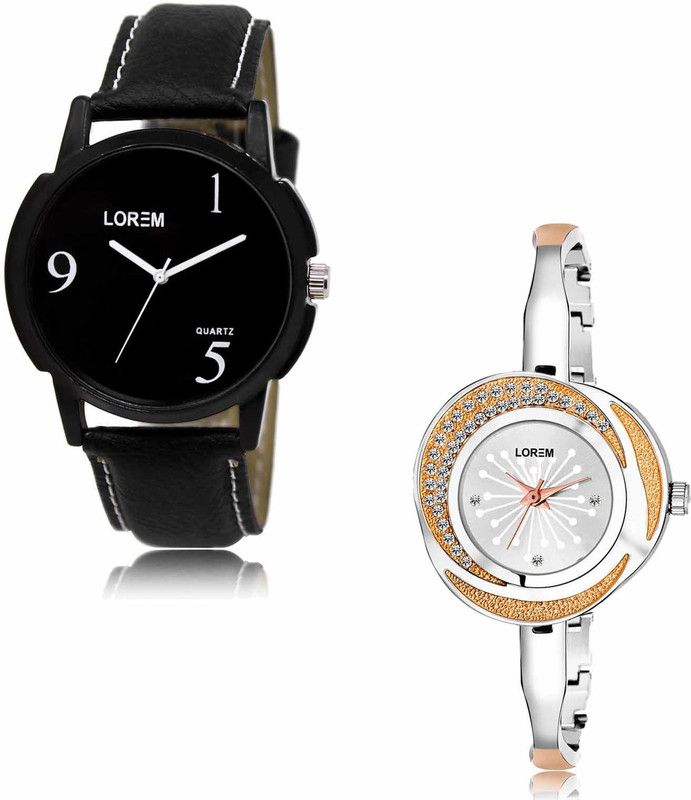 Analog Watch - For Men & Women LR06-LR249 Black-Silver Glossy finish-Brass Dual Tone Combo of 2