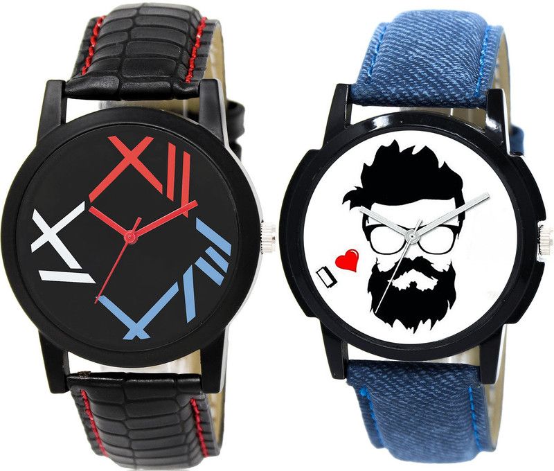 combo watch Analog Watch - For Girls New Love Beard Style Analogue Black And Blue Color Boys And Men Watch - BL46.12-B12 (Combo Of 2 )