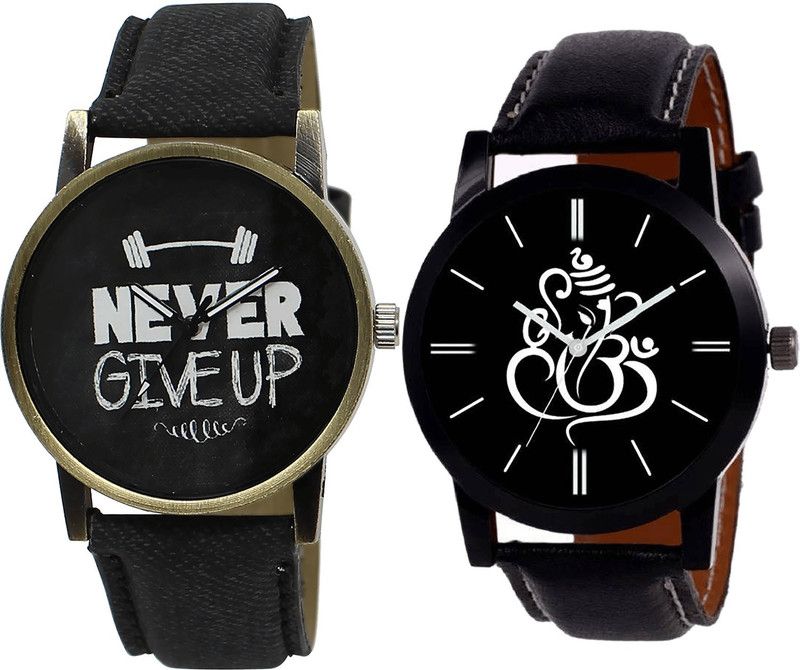 combo watch Analog Watch - For Girls Best Style Never Give Up And Ganpati Analogue Black Color Boys And Men Watch - BL46.27-B27 (Combo Of 2 )