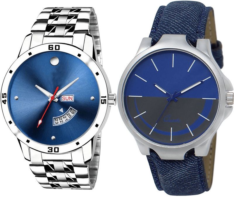 combo watch Analog Watch - For Girls Latest Luxury Day And Date Analogue Silver And Blue Color Boys And Men Watch - BL46.105-BL46.24 (Combo Of 2 )