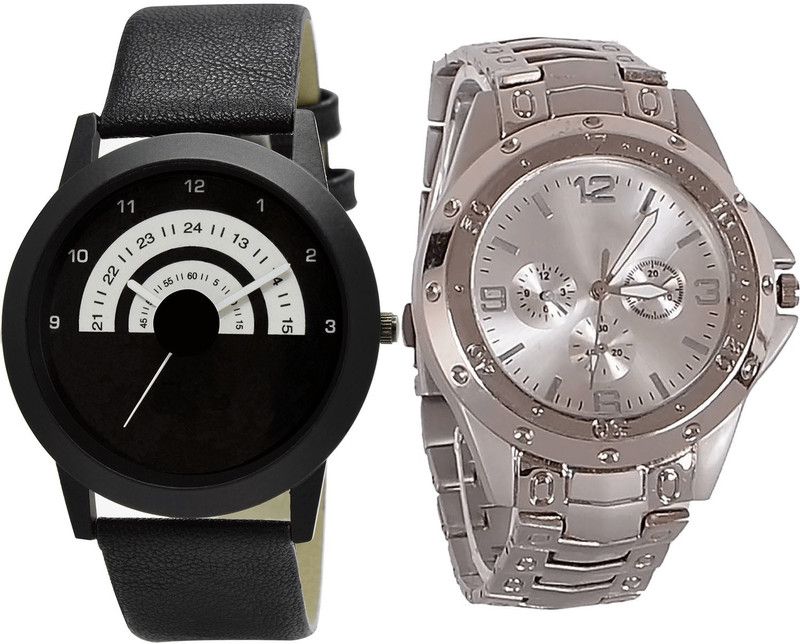 combo watch Analog Watch - For Girls New Italian Designer Analogue Black And Silver Color Boys And Men Watch - B48-B72 (Combo Of 2 )