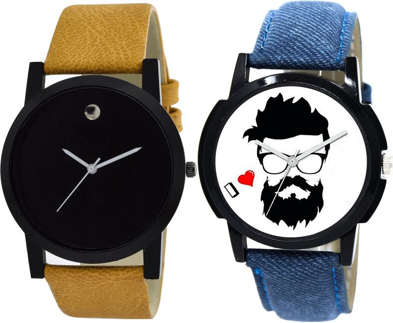 combo watch Analog Watch - For Girls New Love Beard Style Analogue Brown And Blue Color Boys And Men Watch - B59-B12 (Combo Of 2 )