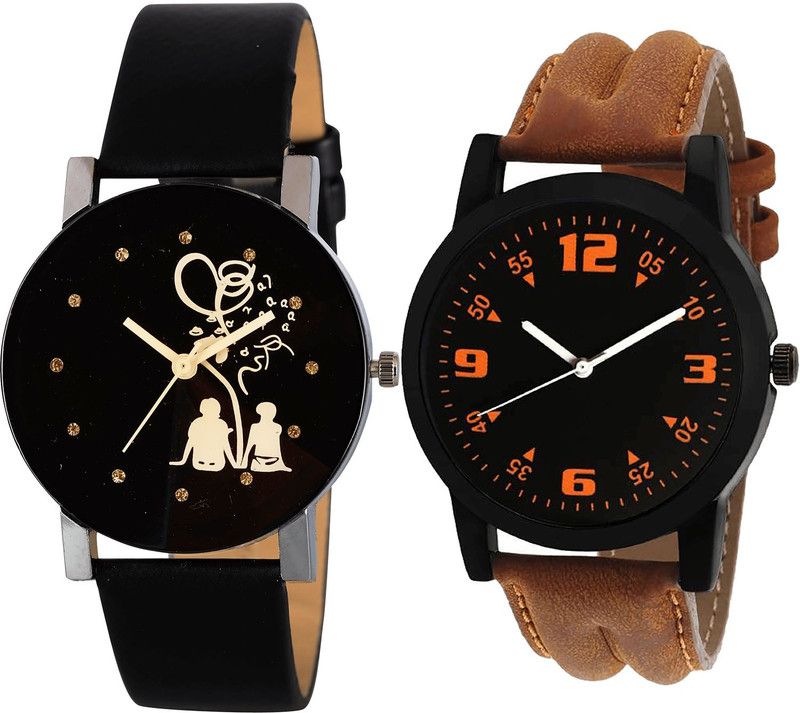 combo watch Analog Watch - For Girls Collegian Couple Love Analogue Black And Brown Color Boys And Men Watch - B138-B15 (Combo Of 2 )