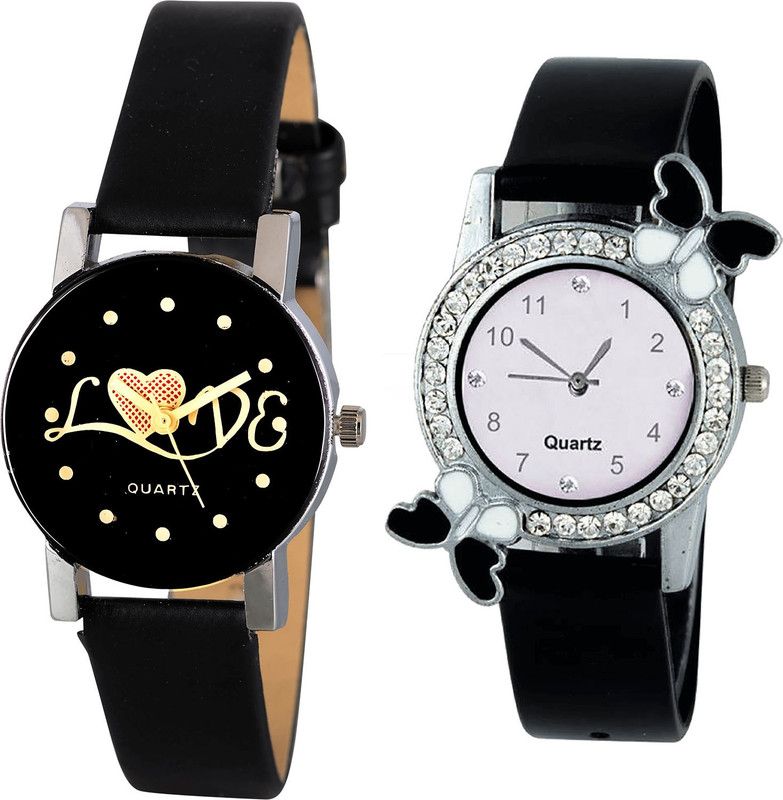 combo watch Analog Watch - For Girls Treading Quartz Love Valentine And Butterfly Analogue Black Color Girls And Women Watch - G390-G97 (Combo of 2 )