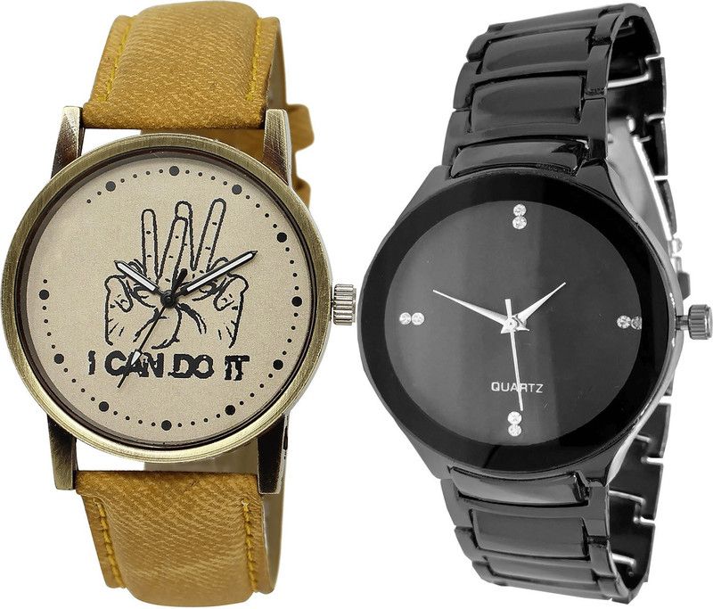 combo watch Analog Watch - For Girls Modish Fashion I Cand Do It Brown And Black Color - BL46.30-B67