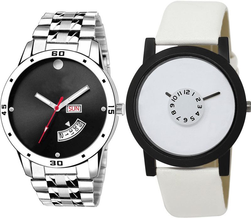 combo watch Analog Watch - For Girls Contemporary Fashion Day And Date Analogue Silver And White Color Boys And Men Watch - BL46.104-BL46.26 (Combo Of 2 )