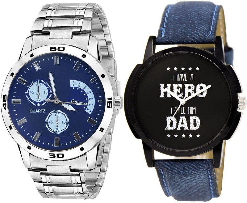 combo watch Analog Watch - For Men Treading Collegian Analogue Silver And Blue Color Boys And Men Watch - B84-BL46.7 (Combo Of 2 )
