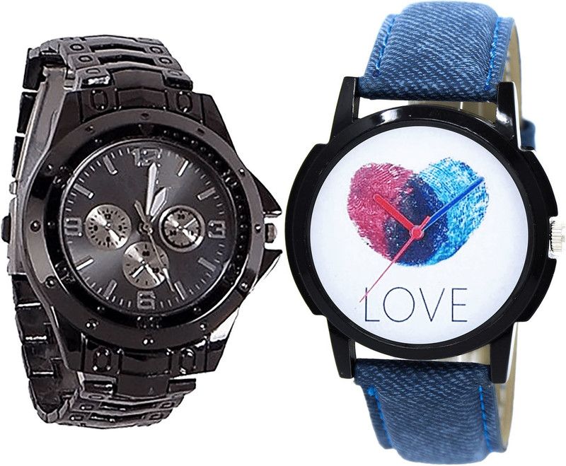 combo watch Analog Watch - For Girls Latest Designer Love Analogue Black And Blue Color Boys And Men Watch - B70-B11 (Combo Of 2 )