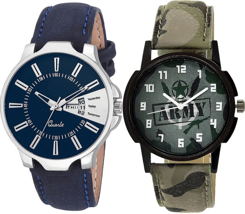 combo watch Analog Watch - For Men Modish Present Day And Date And Army Analogue Blue And Green Color Boys And Men Watch - BL46.23-B21 (Combo Of 2 )