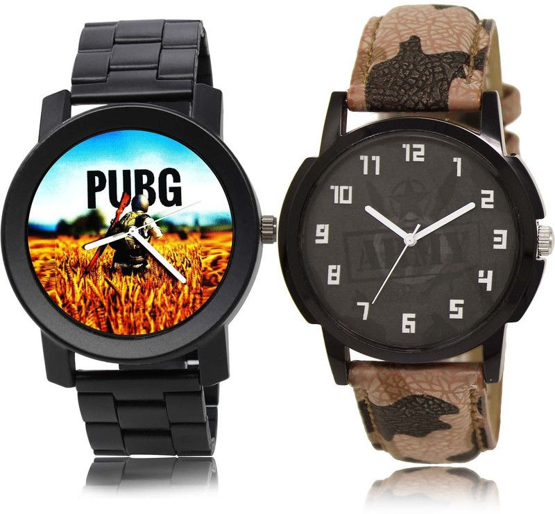 combo watch Analog Watch - For Boys Best Collection Pubg Military Army Chain Watch And Army Black And Brown Color Men Watch - B489-BL46.3 (Combo Of 2 )