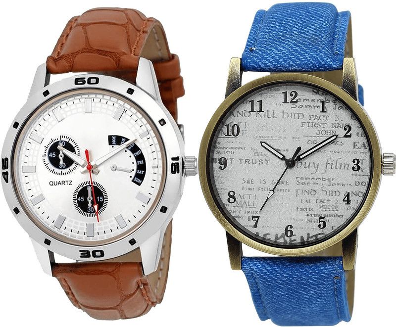 combo watch Analog Watch - For Girls Fancy Analogue Brown And Blue Color Boys And Men Watch - B52-BL46.28 (Combo Of 2 )