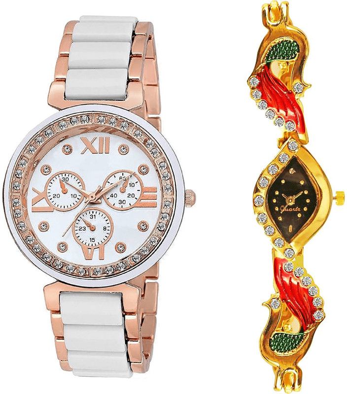 combo watch Analog Watch - For Girls Classical 3D Design Analogue White And Gold Color Girls And Women Watch - G210-G117 (Combo Of 2 )