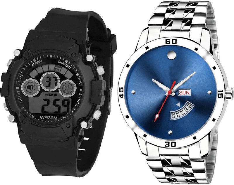combo watch Analog Watch - For Girls Modish Diwali Kids And Day And Date Analogue Black And Silver Color Boys And Men Watch - B1-BL46.105 (Combo Of 2 )