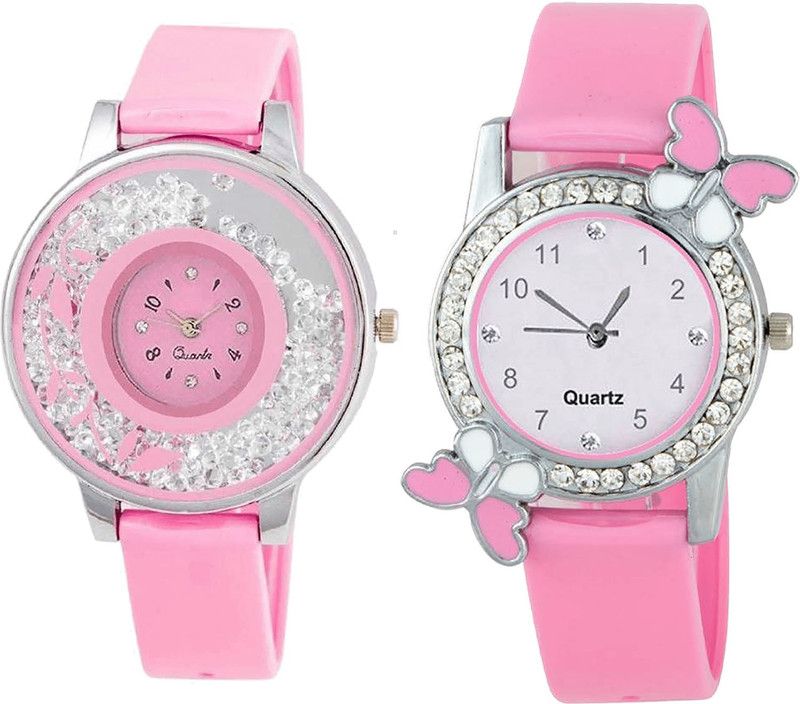 combo watch Analog Watch - For Girls Latest Present Flower And Butterfly Analogue Pink Color Girls And Women Watch - G88-G99 (Combo Of 2 )