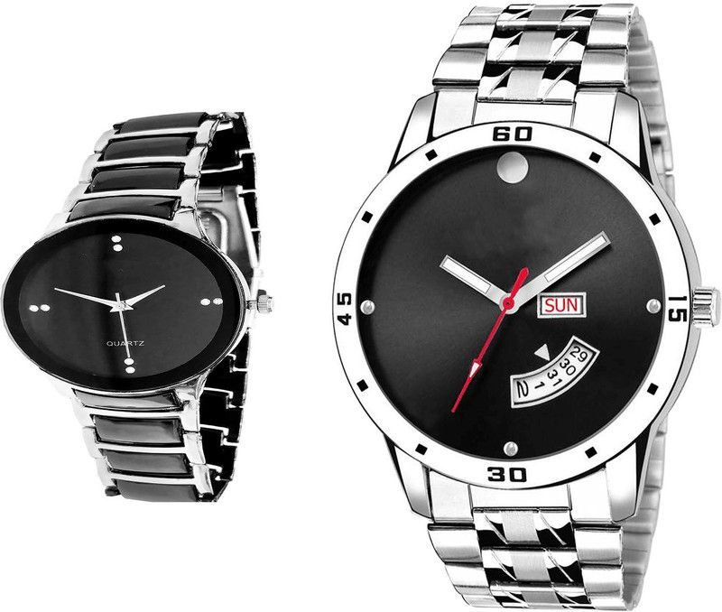 combo watch Analog Watch - For Girls Brand New Valentine Day And Date Analogue Black And Silver Color Boys And Men Watch - B68-BL46.104 (Combo Of 2 )